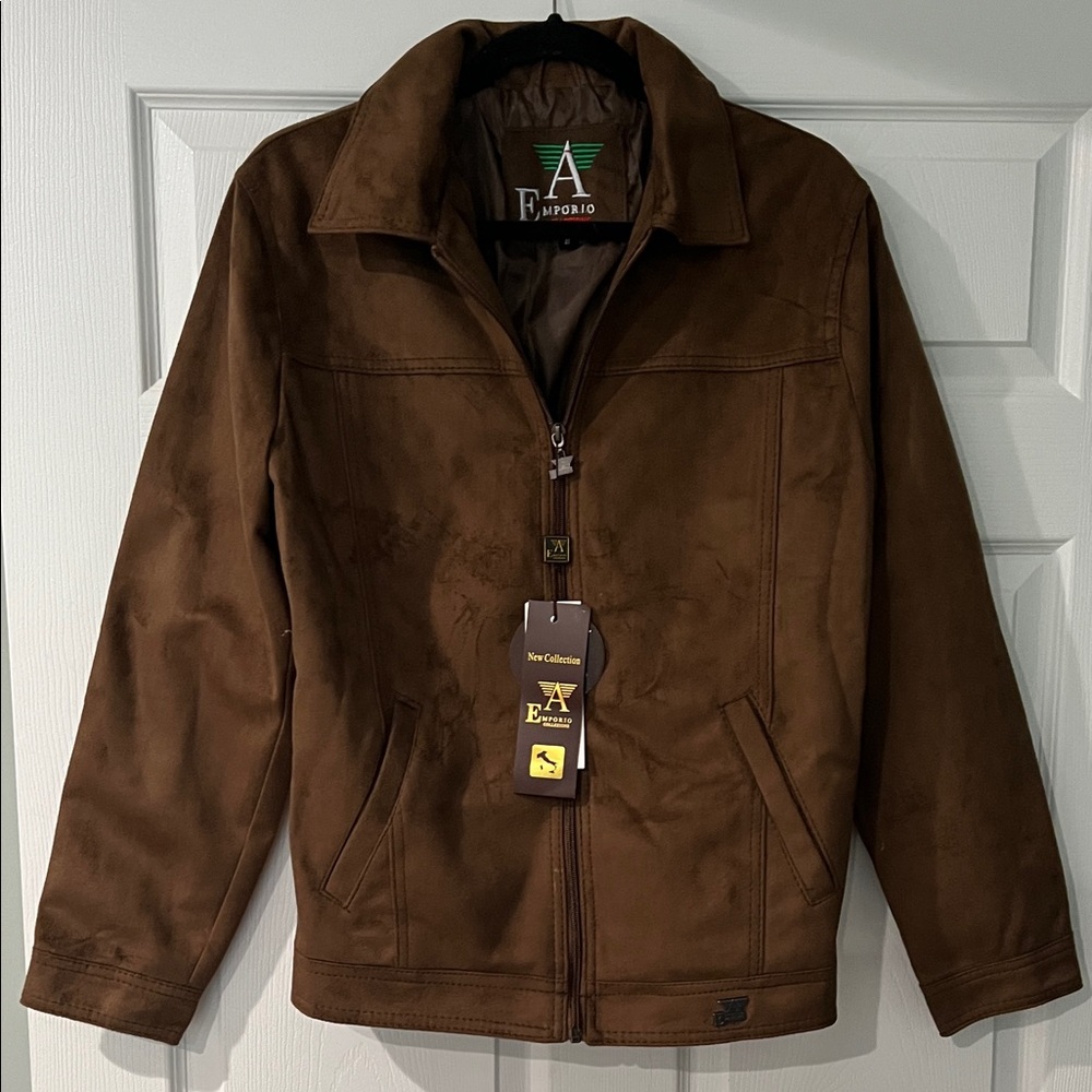 NEW Emporio Armani Deep Brown Suede Jacket Coat Full Zip Italy